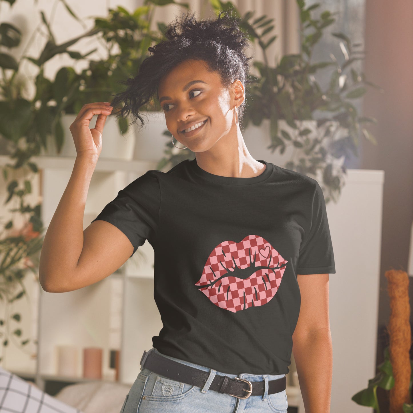 Checkered Lips Short-Sleeve Unisex T-Shirt