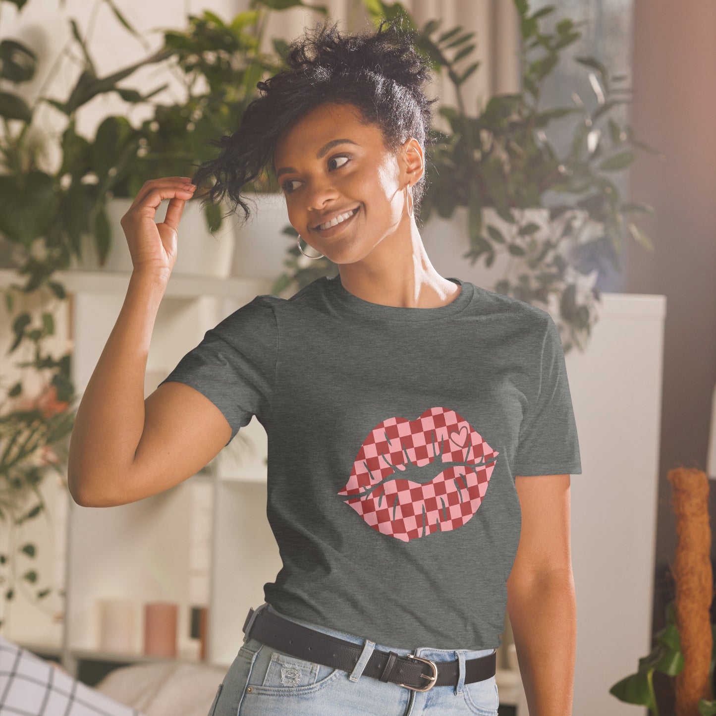 Checkered Lips Short-Sleeve Unisex T-Shirt