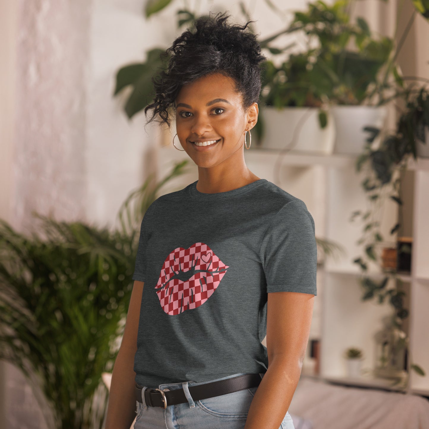 Checkered Lips Short-Sleeve Unisex T-Shirt