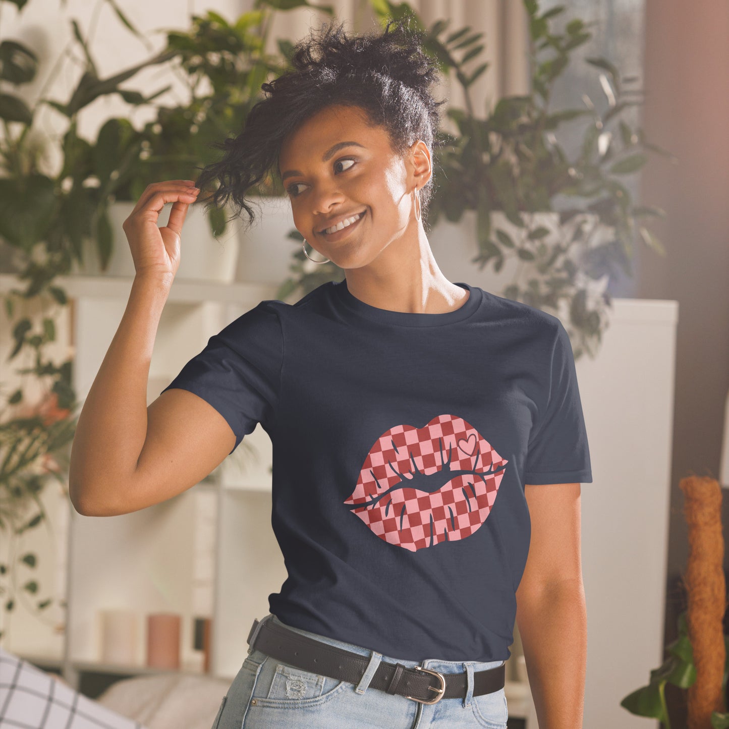 Checkered Lips Short-Sleeve Unisex T-Shirt