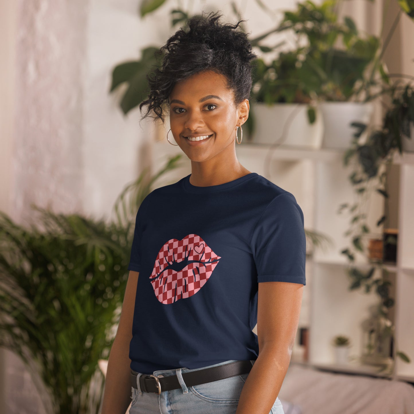 Checkered Lips Short-Sleeve Unisex T-Shirt