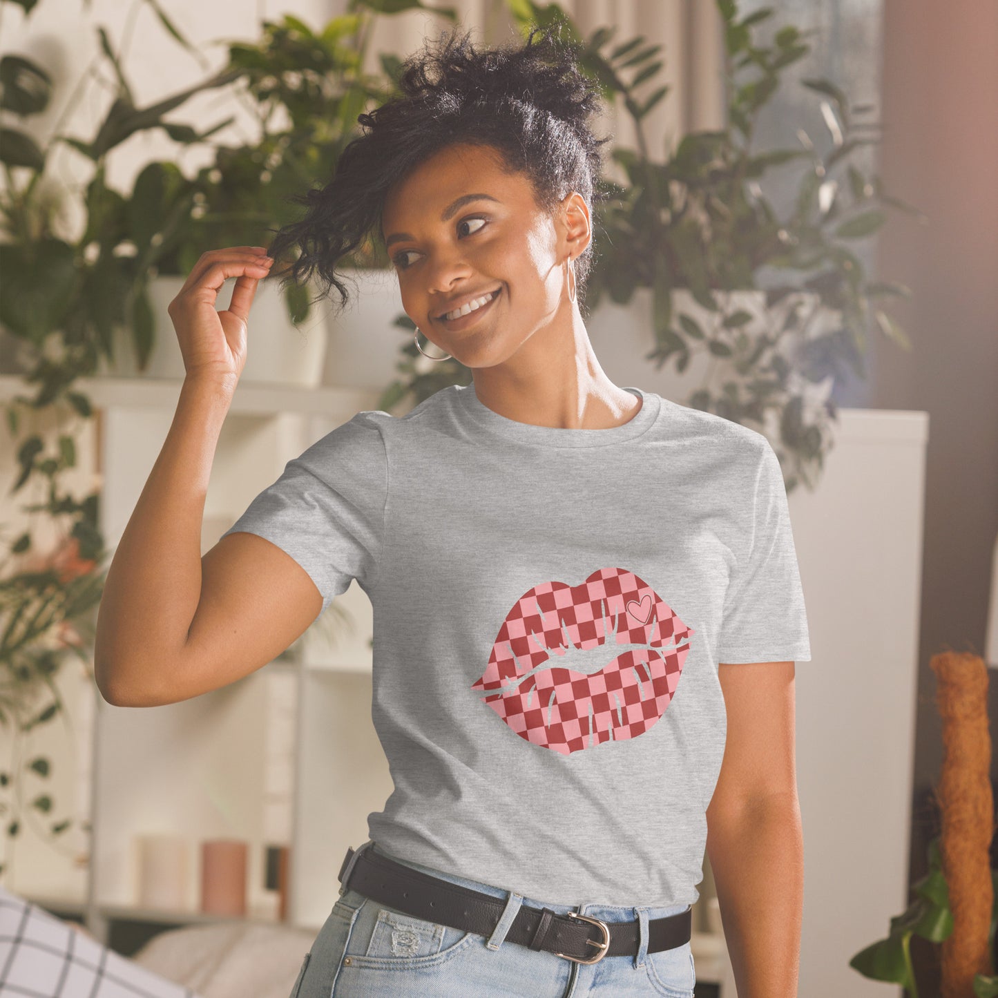 Checkered Lips Short-Sleeve Unisex T-Shirt