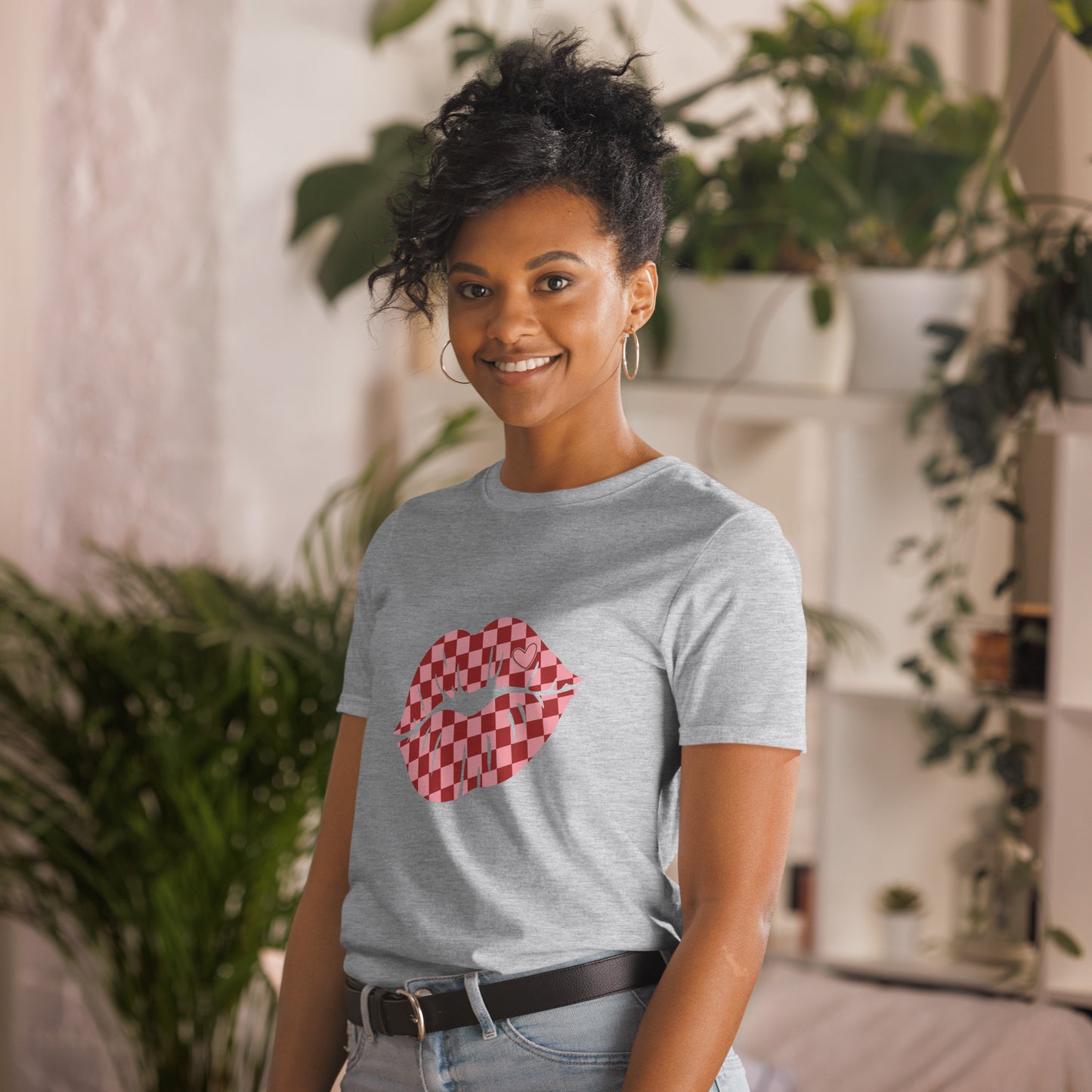Checkered Lips Short-Sleeve Unisex T-Shirt