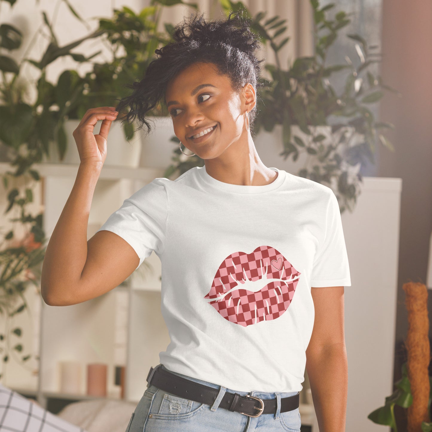 Checkered Lips Short-Sleeve Unisex T-Shirt