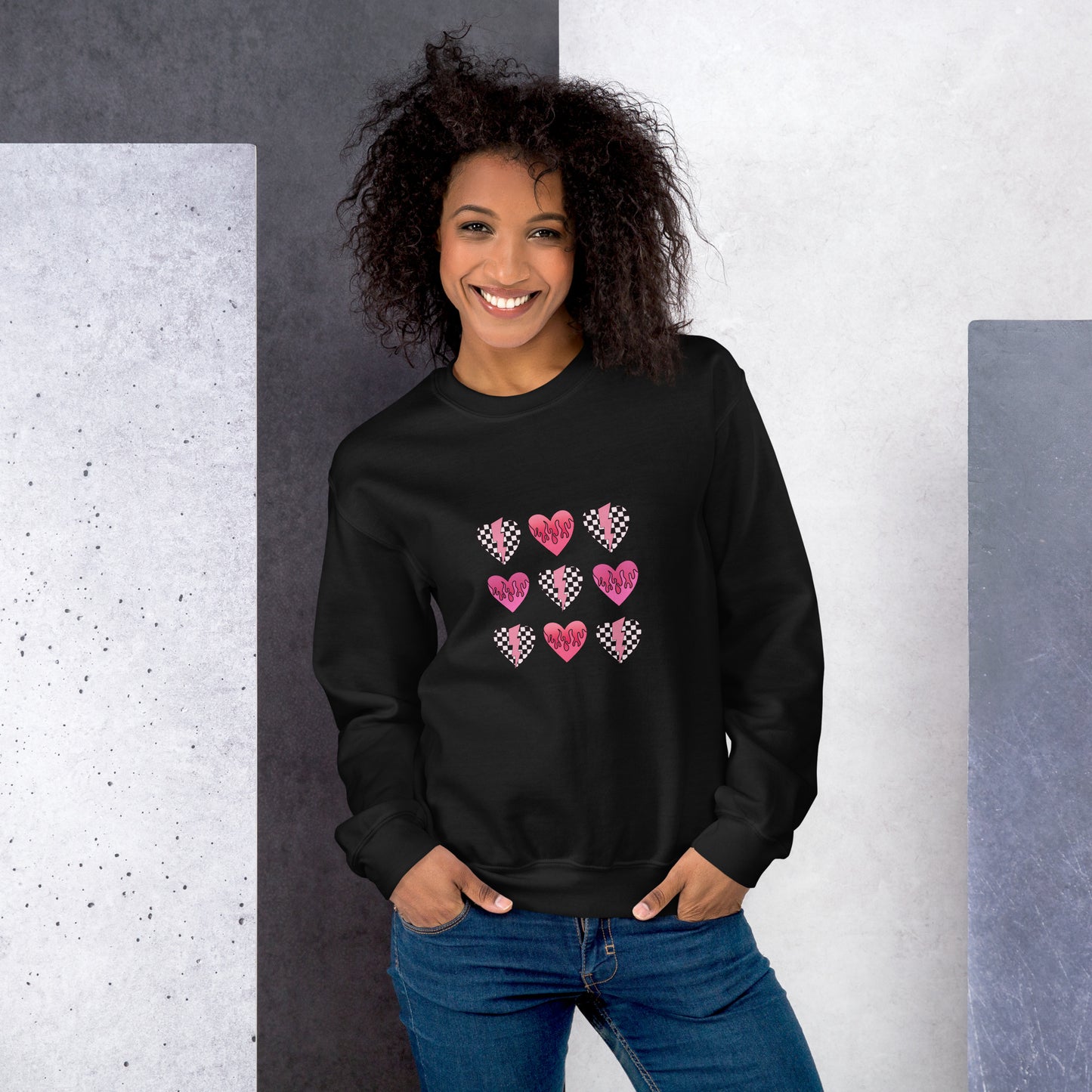 Checkered Heart Pattern Unisex Sweatshirt