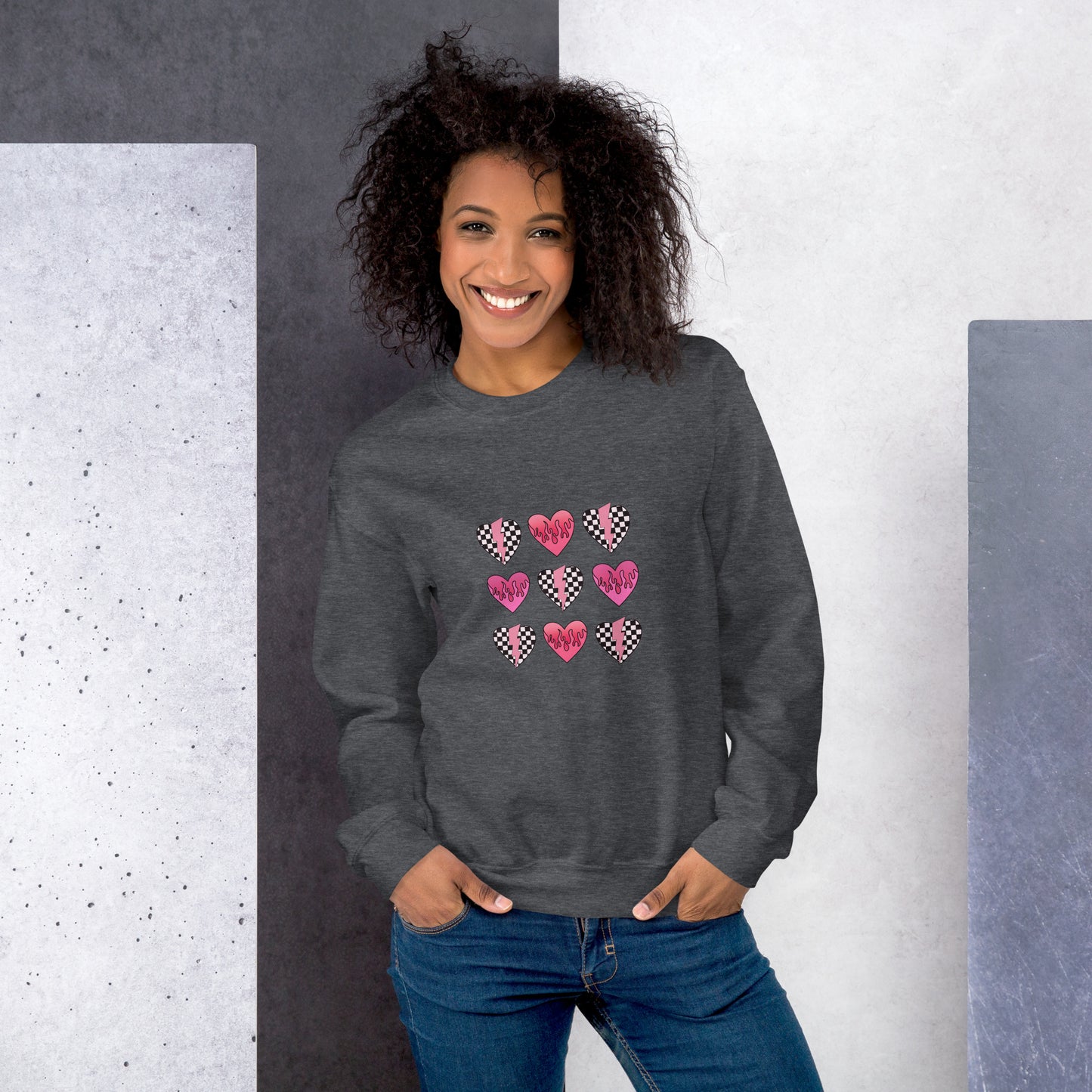 Checkered Heart Pattern Unisex Sweatshirt