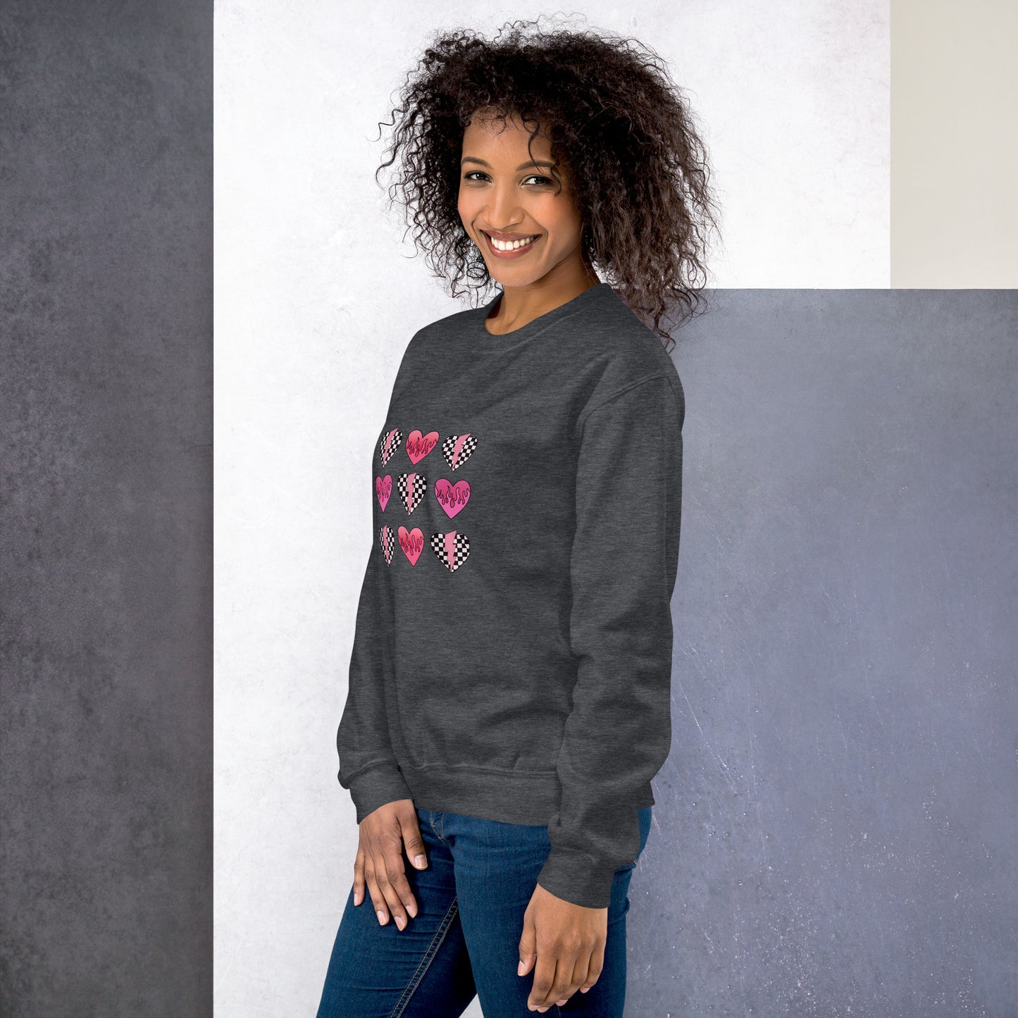 Checkered Heart Pattern Unisex Sweatshirt