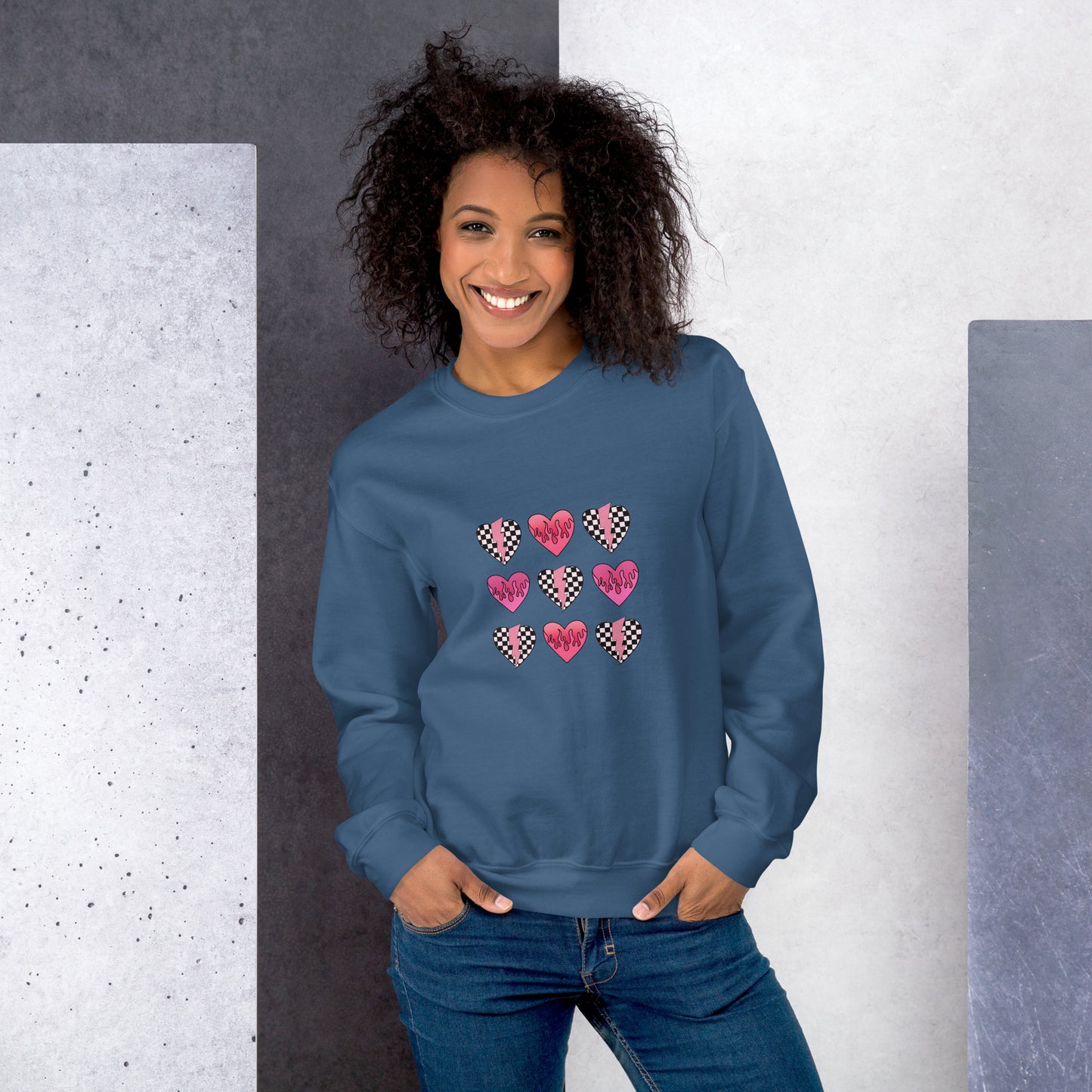 Checkered Heart Pattern Unisex Sweatshirt