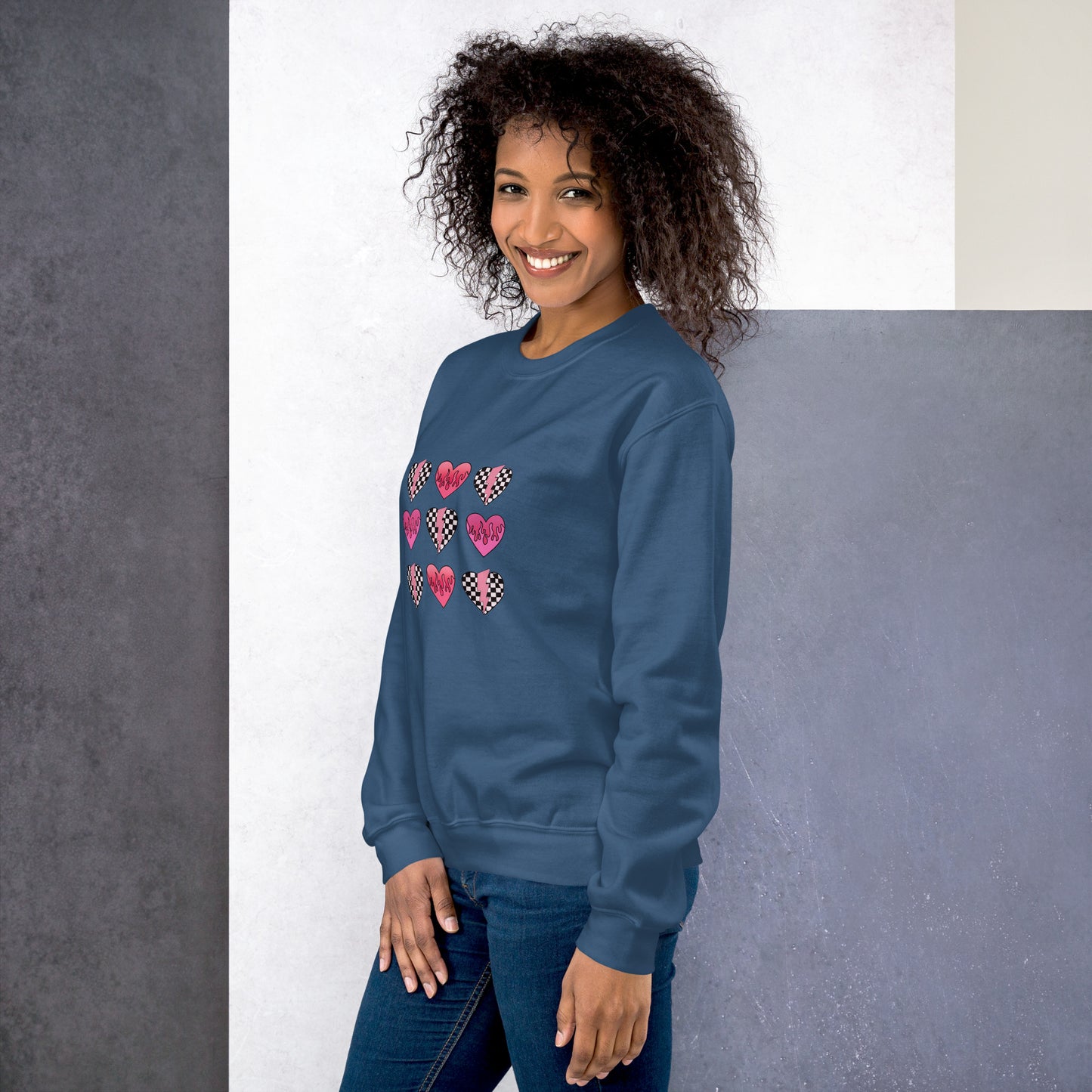Checkered Heart Pattern Unisex Sweatshirt