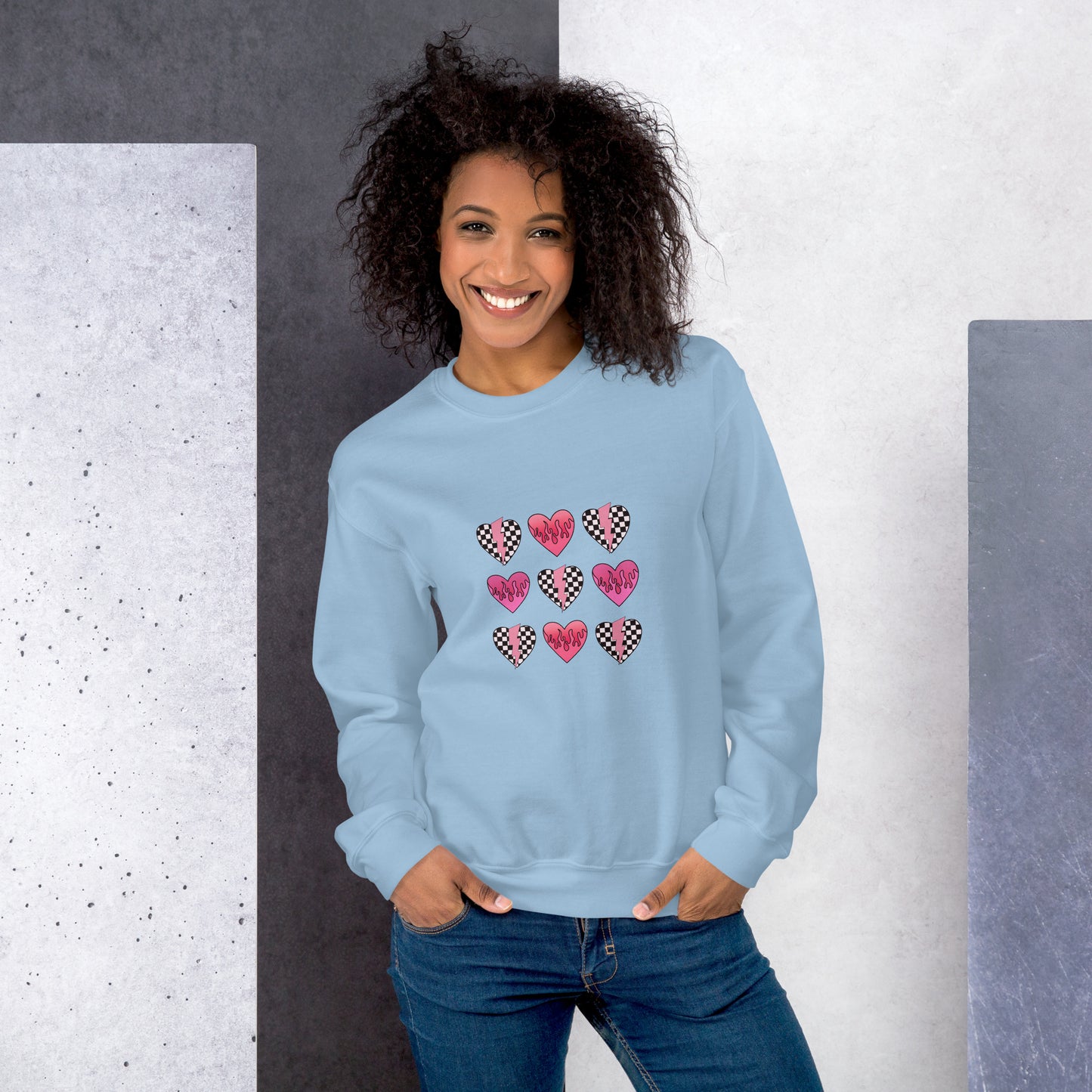 Checkered Heart Pattern Unisex Sweatshirt