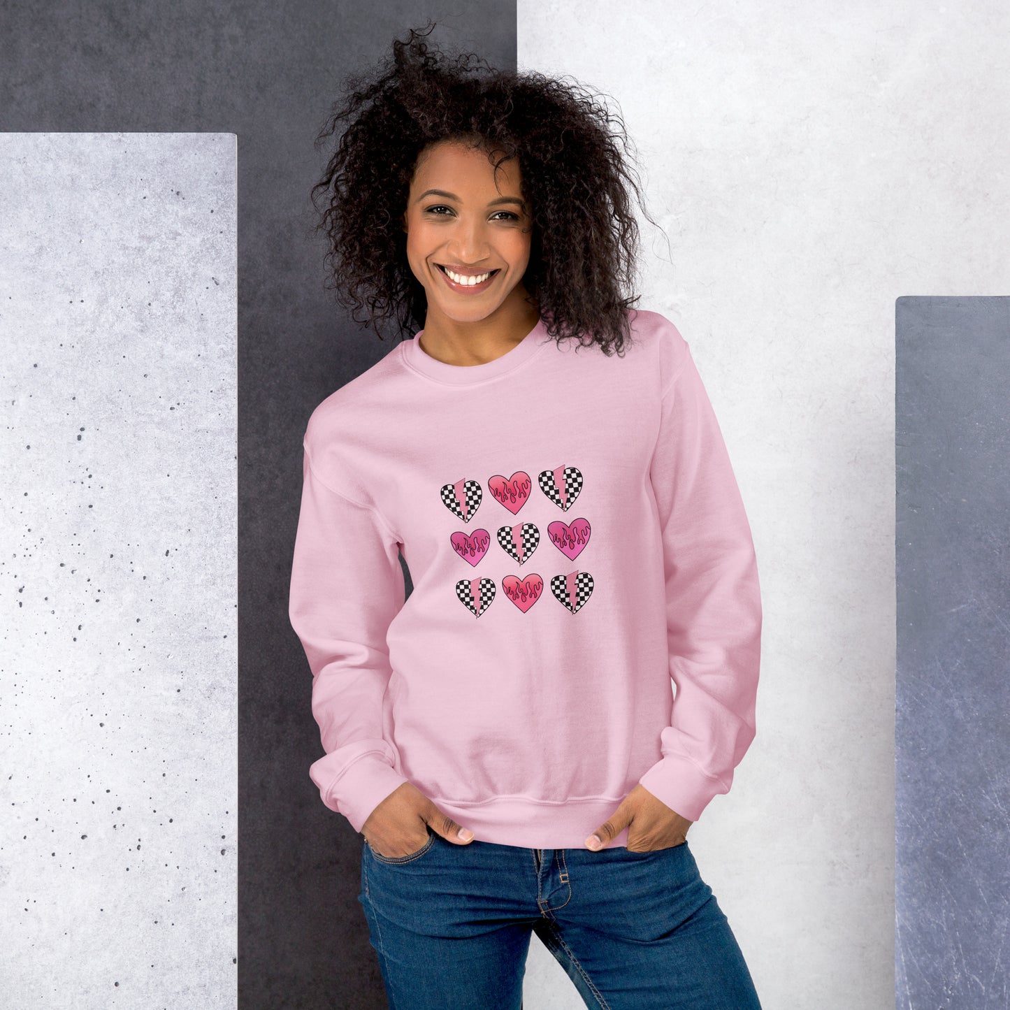 Checkered Heart Pattern Unisex Sweatshirt