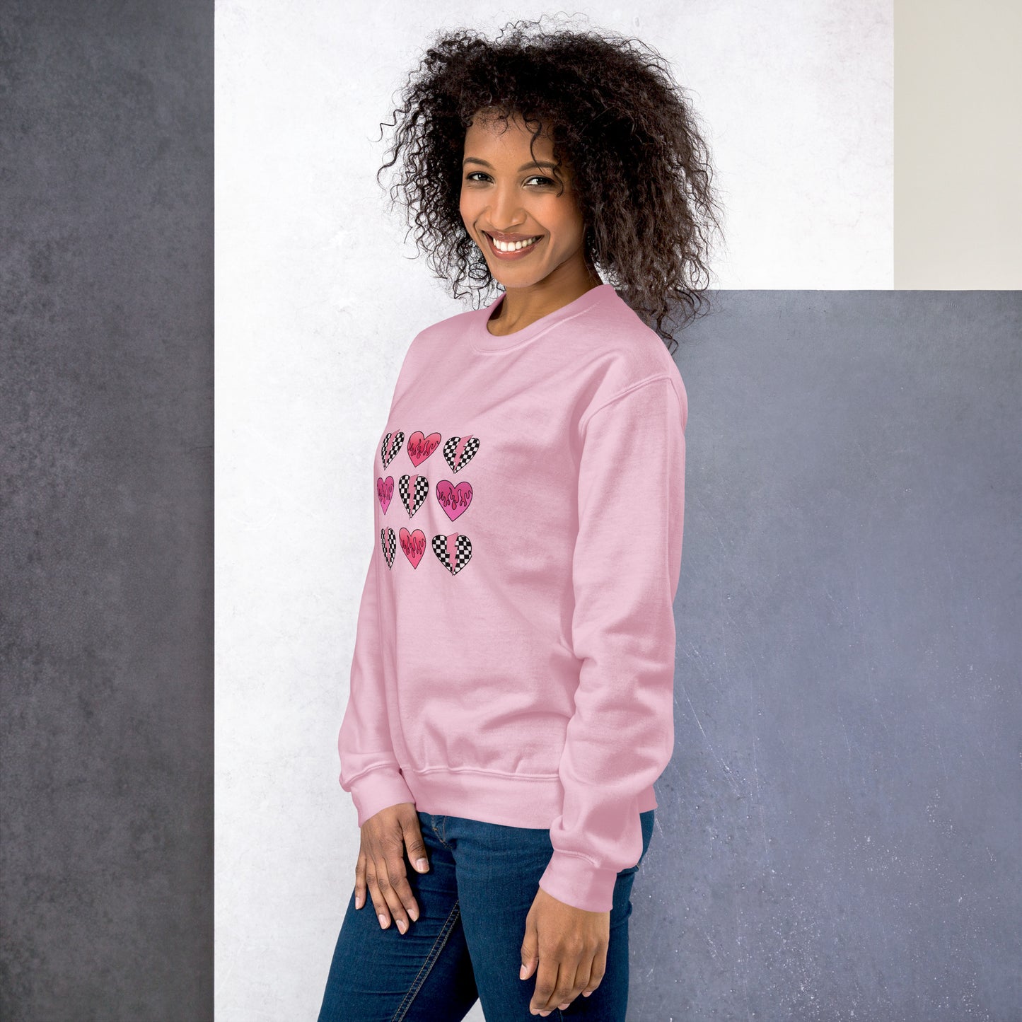 Checkered Heart Pattern Unisex Sweatshirt