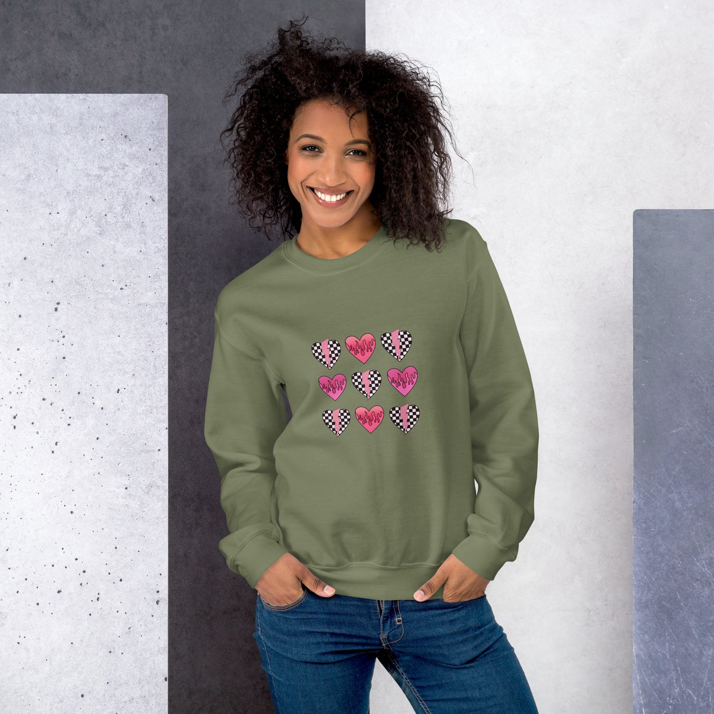 Checkered Heart Pattern Unisex Sweatshirt