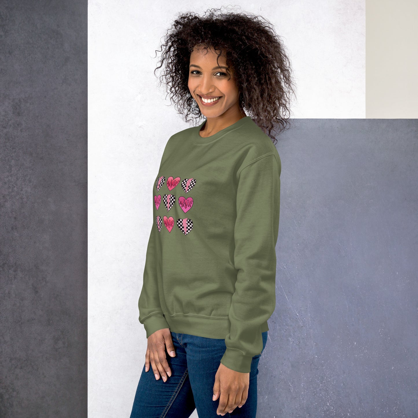 Checkered Heart Pattern Unisex Sweatshirt