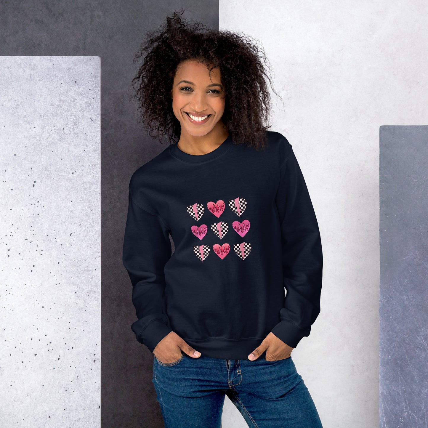 Checkered Heart Pattern Unisex Sweatshirt