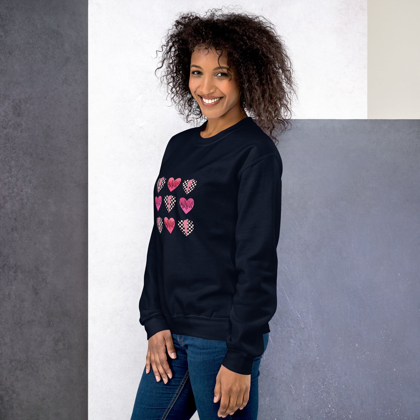 Checkered Heart Pattern Unisex Sweatshirt