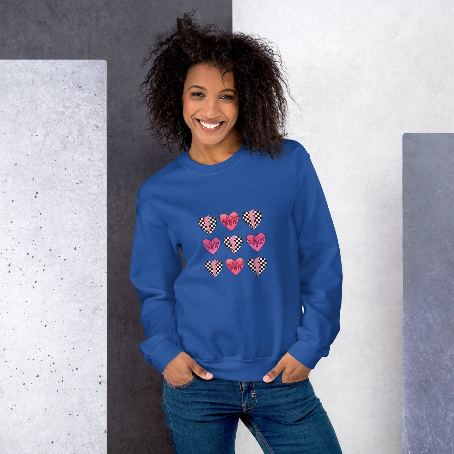 Checkered Heart Pattern Unisex Sweatshirt