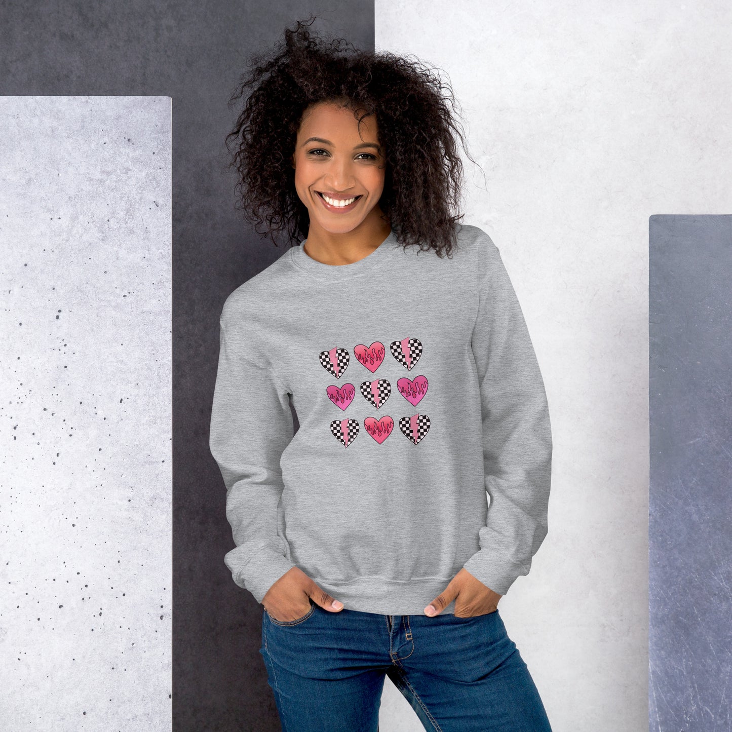 Checkered Heart Pattern Unisex Sweatshirt
