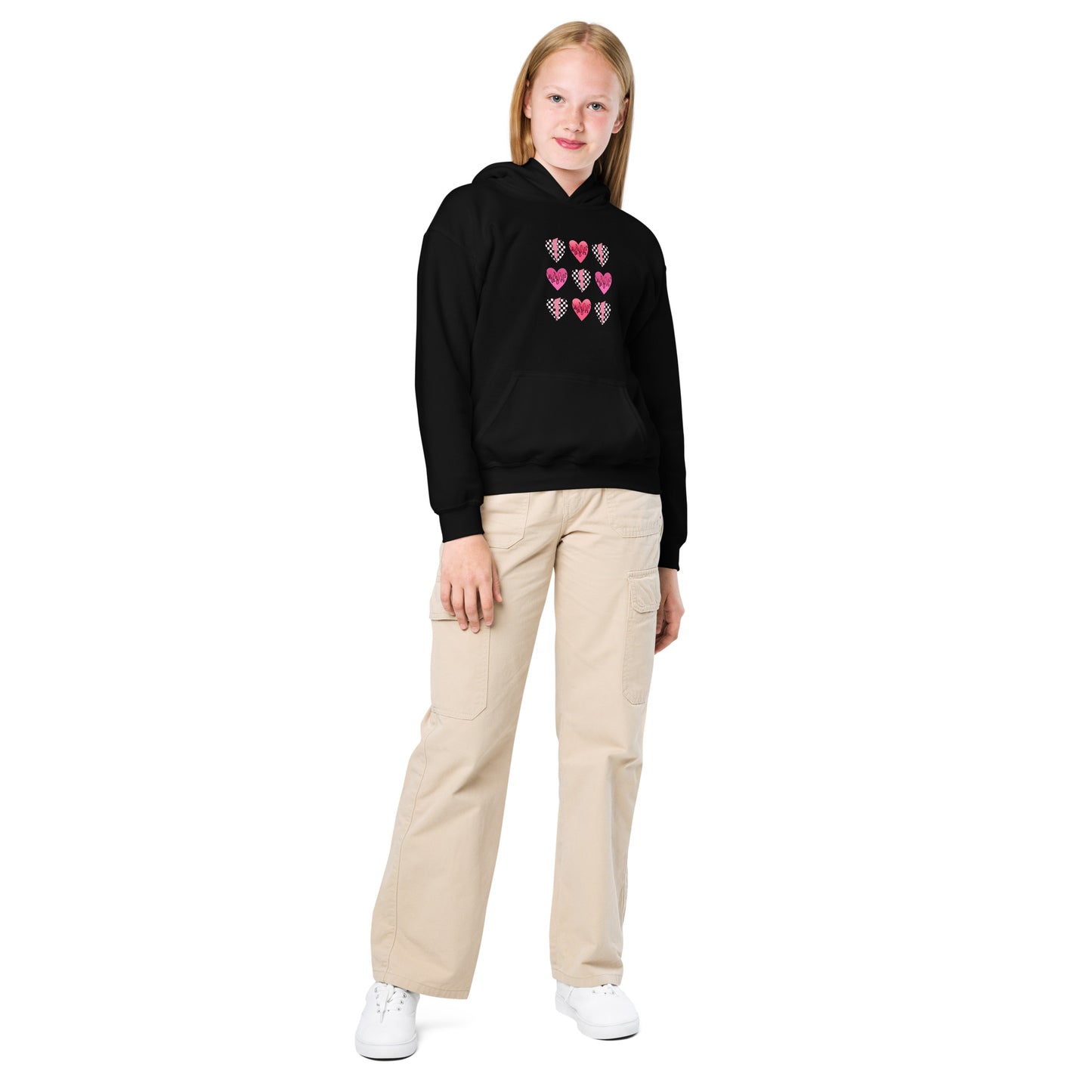 Checkered Heart Pattern Youth heavy blend hoodie