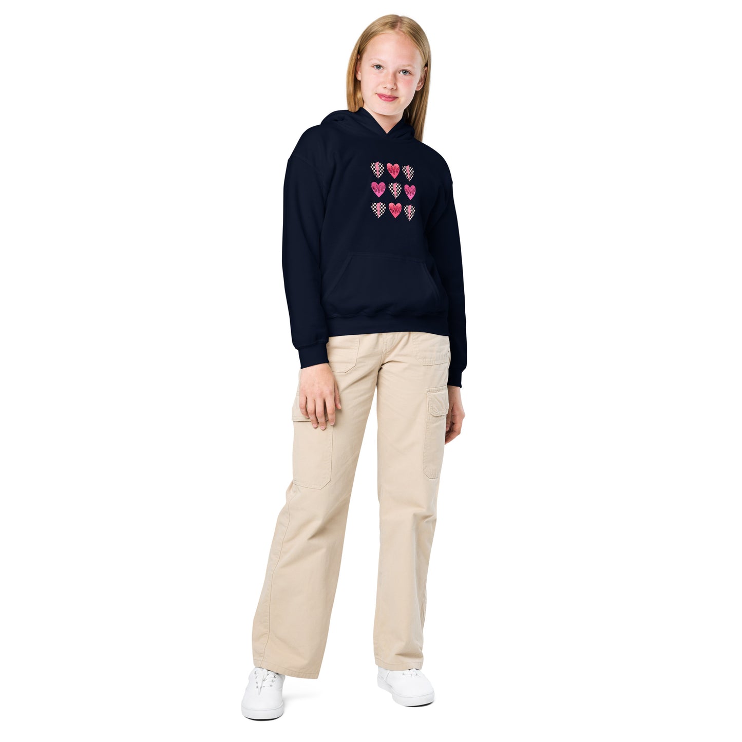 Checkered Heart Pattern Youth heavy blend hoodie