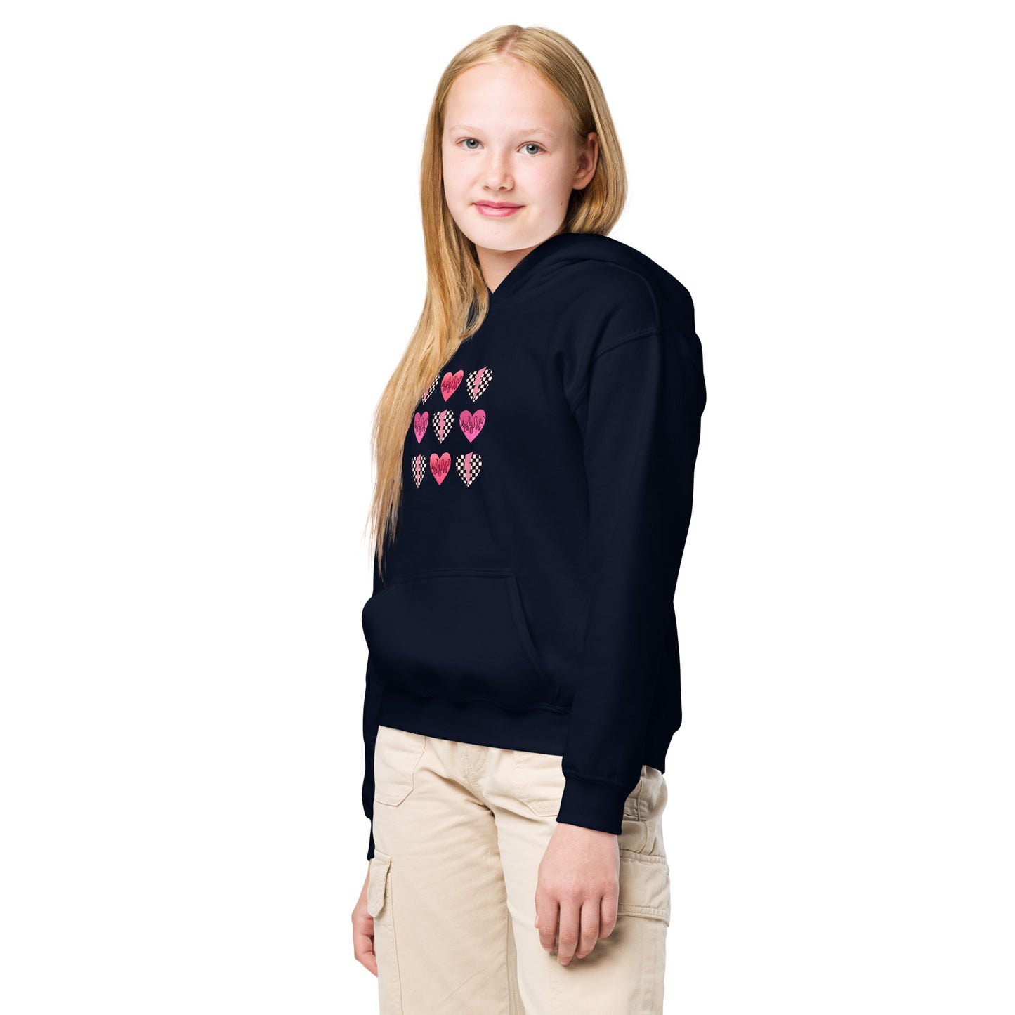 Checkered Heart Pattern Youth heavy blend hoodie