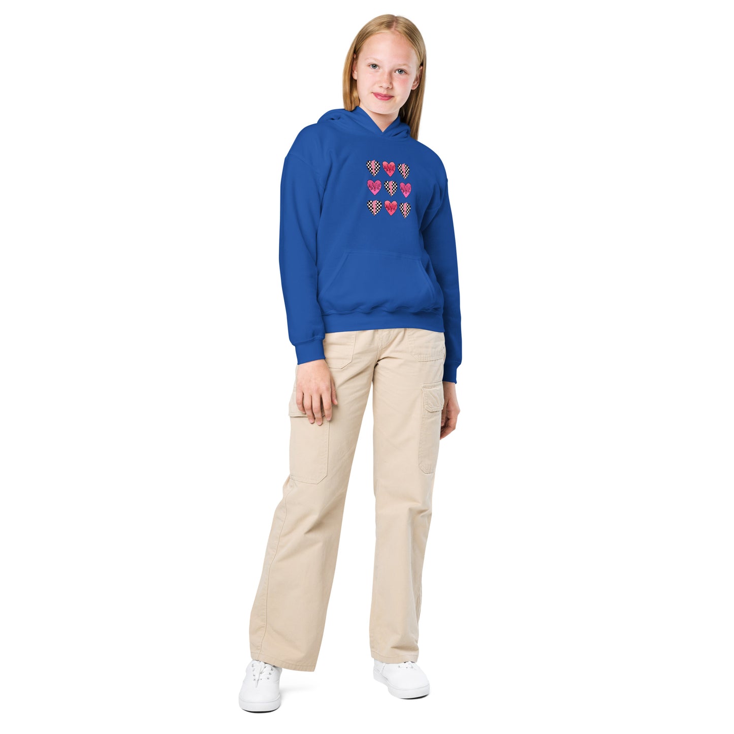 Checkered Heart Pattern Youth heavy blend hoodie