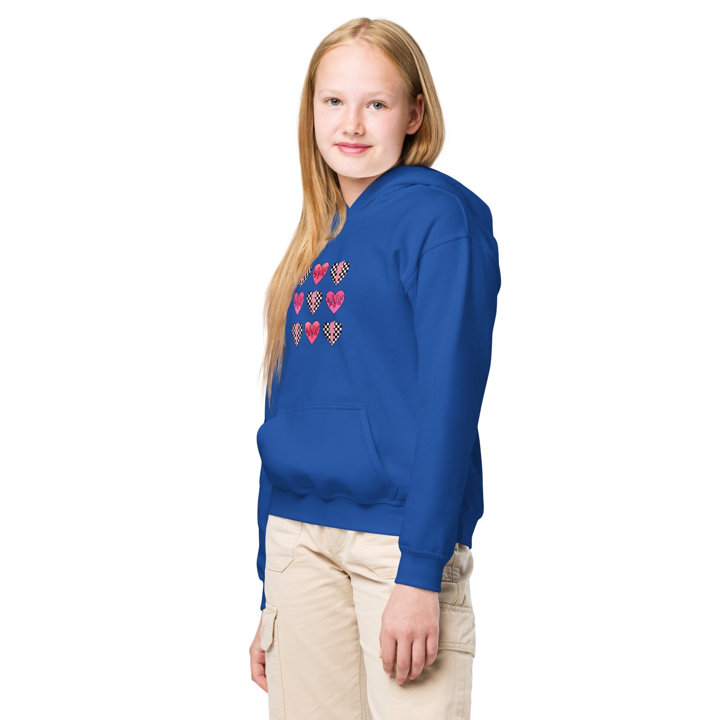 Checkered Heart Pattern Youth heavy blend hoodie